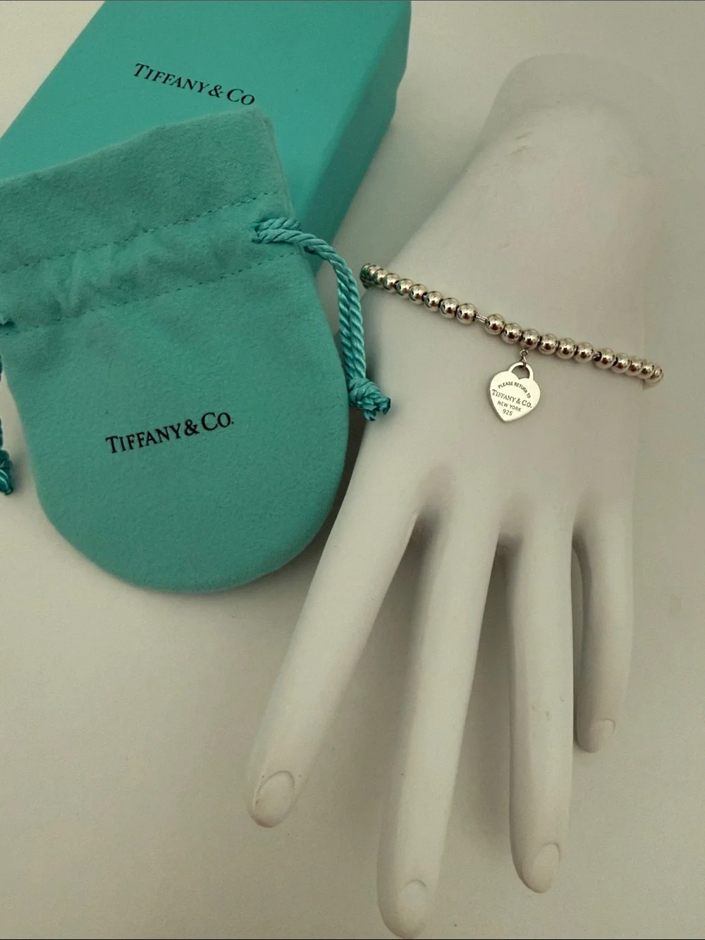 Tiffany & Co. 4mm Beaded Bracelet with PRTT Mini Heart Pen